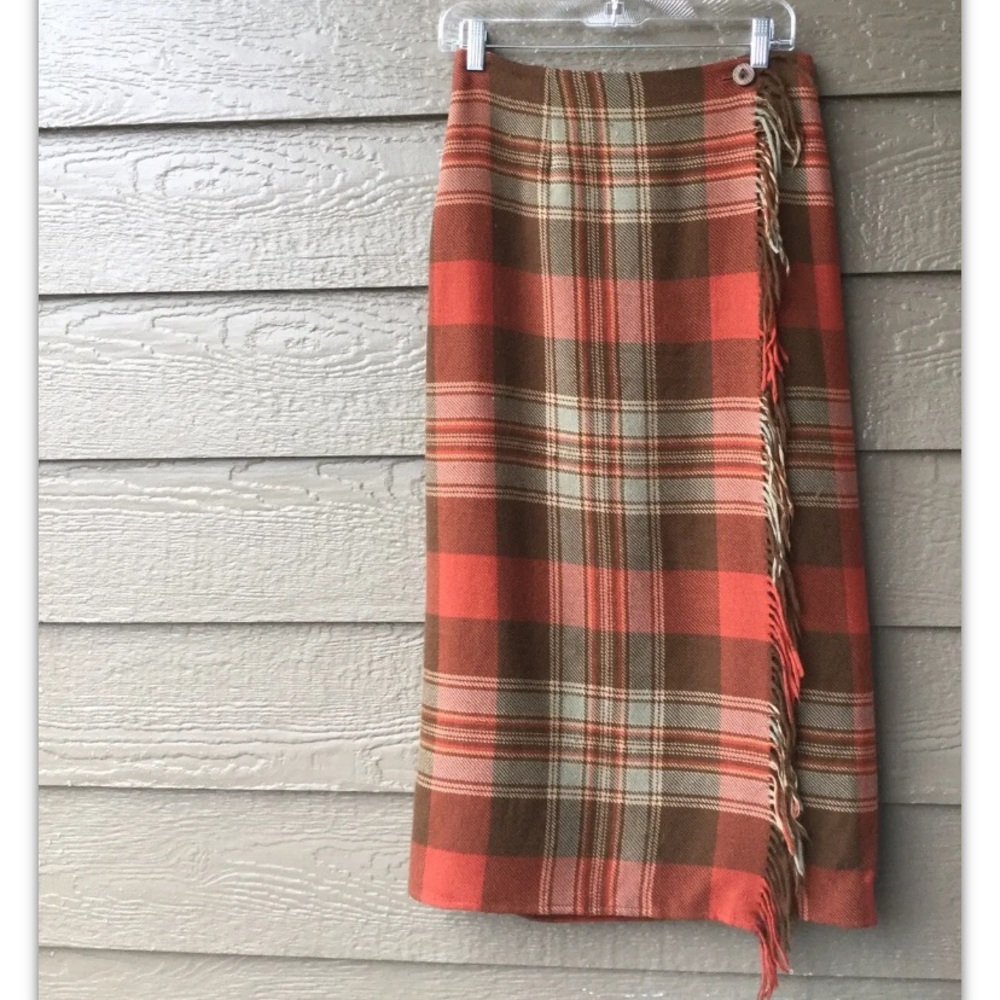 Rare Classic Ralph Lauren Country Plaid Wrap wool Skirt, Sz S/M, Vintage